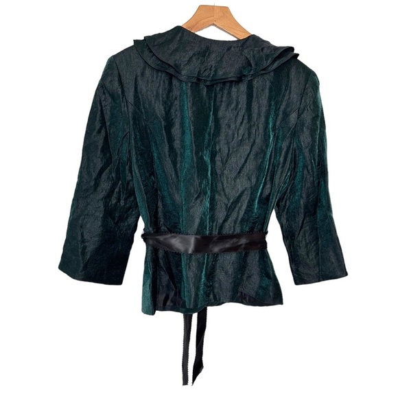 R&M Richards 14 green & black iridescent formal shirt with ruffled collar - Picture 3 of 8